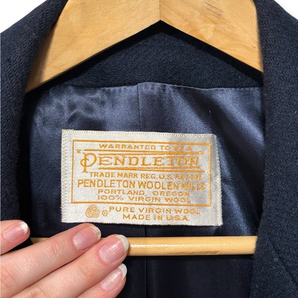 Pendleton Classic Navy Blue 100% Wool Pea Coat Car Coat Blazer Size 18 - Picture 4 of 8